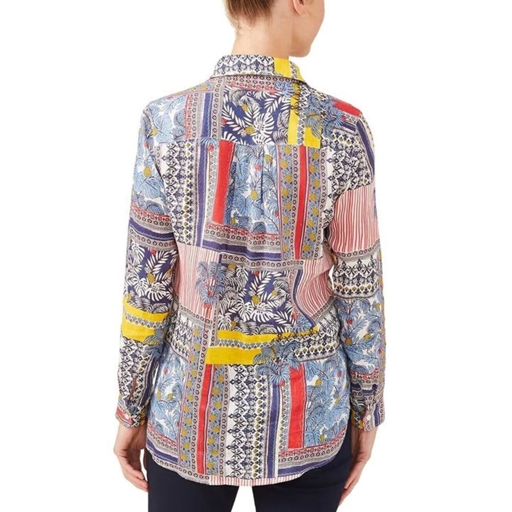J. McLaughlin Multicolored Long Sleeve Linen Button Down Blouse Size Large - Picture 2 of 7
